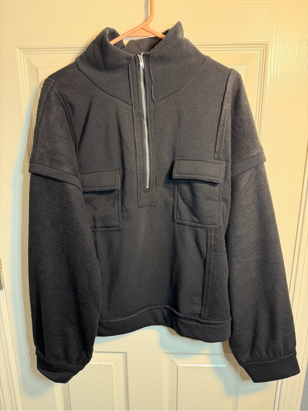NWT Women’s New In Contrast Mixed-Media Fleece Pullover, size Large